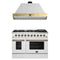 Forno Galiano 2-Piece Appliance Package - 48-Inch Gas Range & 48-Inch Wall Mount Range Hood in White with Antique Brass Trim