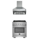 Forno 2-Piece Pro Appliance Package - 30-Inch Gas Range & Wall Mount Hood in Stainless Steel