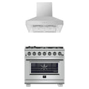 Forno 2-Piece Pro Appliance Package - 36-Inch Gas Range & Wall Mount Hood in Stainless Steel