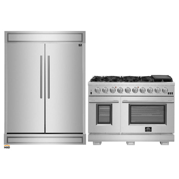 Forno 2-Piece Appliance Package - 48-Inch Capriasca Gas Range & Built-In Refrigerator in Stainless Steel
