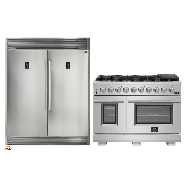 Forno 2-Piece Appliance Package -48-Inch Capriasca Gas Range & 60-Inch Refrigerator in Stainless Steel