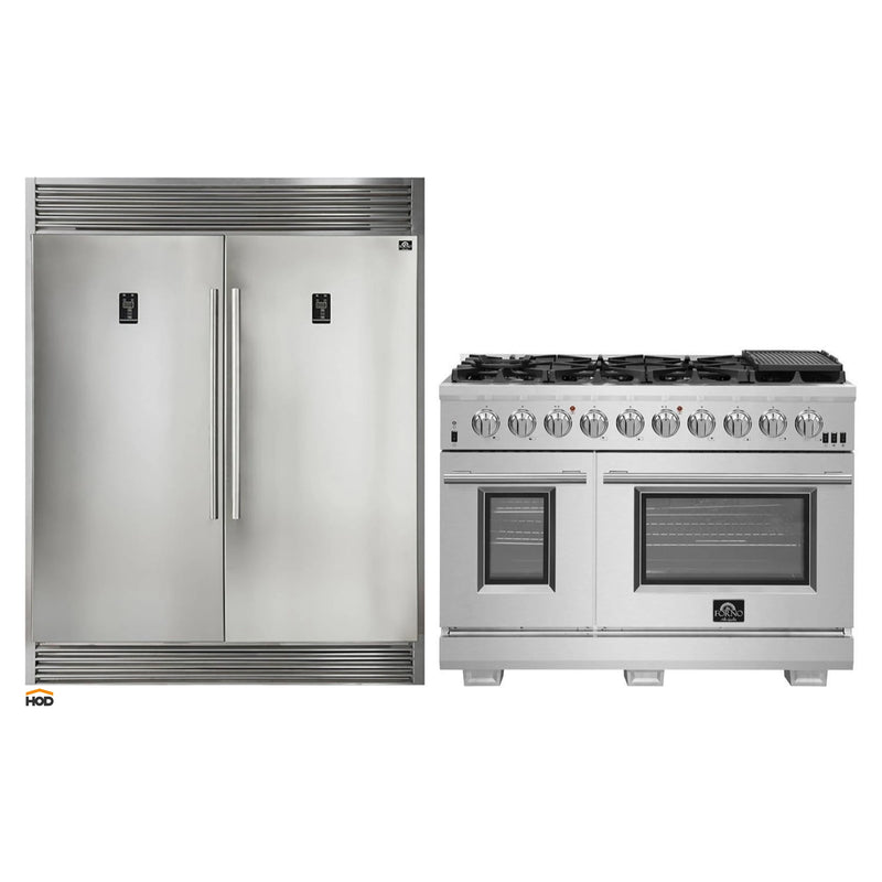 Forno 2-Piece Appliance Package -48-Inch Capriasca Gas Range & 60-Inch Refrigerator in Stainless Steel