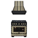 Forno 2-Piece Appliance Package - 36-Inch Gas Range & Wall Mount Range Hood in Black with Antique Brass Handle