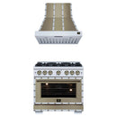 Forno 2-Piece Appliance Package - 36-Inch Gas Range & Wall Mount Range Hood in White with Antique Brass Handle