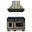 Forno 2-Piece Appliance Package - 48-Inch Gas Range & Wall Mount Range Hood in Black with Antique Brass Handle