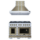 Forno 2-Piece Appliance Package - 48-Inch Gas Range & Wall Mount Range Hood in White with Antique Brass Handle