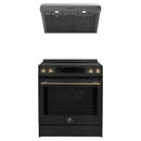Forno Espresso 2-Piece Appliance Package - 30-Inch Induction Range and Under Cabinet Range Hood in Black with Antique Brass Trim
