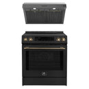 Forno Espresso 2-Piece Appliance Package - 30-Inch Induction Range and Under Cabinet Range Hood in Black with Antique Brass Trim