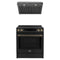 Forno Espresso 2-Piece Appliance Package - 30-Inch Induction Range and Under Cabinet Range Hood in Black with Antique Brass Trim