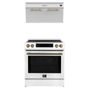 Forno Espresso 2-Piece Appliance Package - 30-Inch Induction Range and Under Cabinet Range Hood in White with Antique Antique Brass Trim