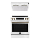 Forno Espresso 2-Piece Appliance Package - 30-Inch Induction Range and Under Cabinet Range Hood in White with Antique Antique Brass Trim