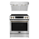 Forno Espresso 2-Piece Appliance Package - 30-Inch Induction Range and Under Cabinet Range Hood in Stainless Steel with Antique Brass Trim