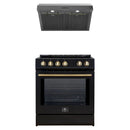 Forno 2-Piece Appliance Package - 30-Inch IInduction Range, and Under Cabinet Range Hood in Black with Antique Brass Trim