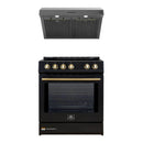 Forno 2-Piece Appliance Package - 30-Inch IInduction Range, and Under Cabinet Range Hood in Black with Antique Brass Trim