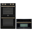 Forno 2-Piece Appliance Package - 30-Inch Vomero Double Wall Oven & 30-Inch Microwave Oven in Black with Antique Brass Handle