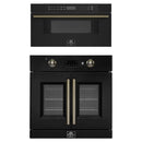 Forno 2-Piece Appliance Package - 30-Inch Asti French Door Electric Wall Oven & 30-Inch Microwave Drawer in Black with Antique Brass Handle