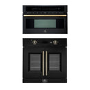 Forno 2-Piece Appliance Package - 30-Inch Asti French Door Electric Wall Oven & 30-Inch Microwave Oven in Black with Antique Brass Handle