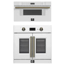 Forno 2-Piece Appliance Package - 30-Inch Asti French Door Electric Wall Oven & 30-Inch Microwave Drawer in White with Antique Brass Handle
