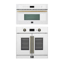 Forno 2-Piece Appliance Package - 30-Inch Asti French Door Electric Wall Oven & 30-Inch Microwave Oven in White with Antique Brass Handle
