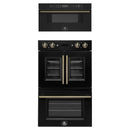 Forno 2-Piece Appliance Package - 30-Inch Asti French Door Double Electric Wall Oven & 30-Inch Microwave Drawer in Black with Antique Brass Handle