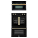 Forno 2-Piece Appliance Package - 30-Inch Asti French Door Double Electric Wall Oven & 30-Inch Microwave Oven in Black with Antique Brass Handle