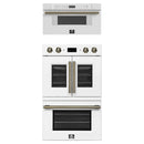 Forno 2-Piece Appliance Package - 30-Inch Asti French Door Double Electric Wall Oven & 30-Inch Microwave Drawer in White with Antique Brass Handle
