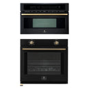 Forno 2-Piece Appliance Package - 30-Inch Vomero Wall Oven & 30-Inch Microwave Oven in Black with Antique Brass Handle