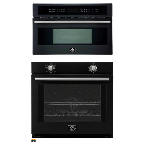 Forno 2-Piece Appliance Package - 30-Inch Vomero Wall Oven & 30-Inch Microwave Oven in Black with Stainless Steel Handle