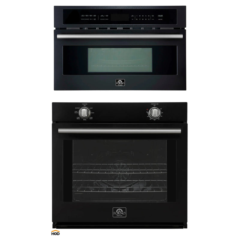 Forno 2-Piece Appliance Package - 30-Inch Vomero Wall Oven & 30-Inch Microwave Oven in Black with Stainless Steel Handle