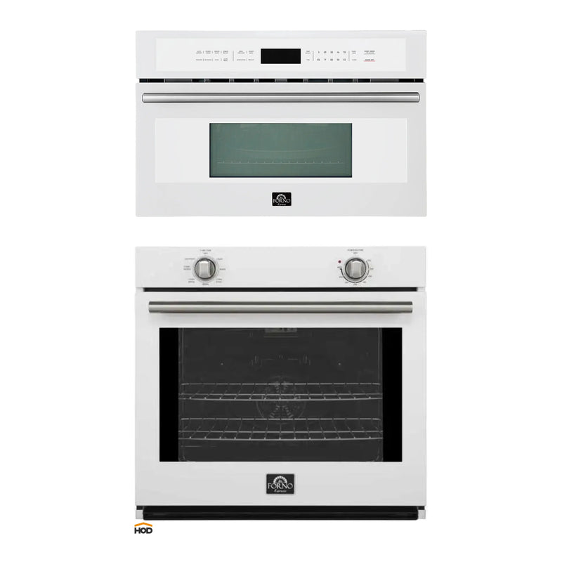 Forno 2-Piece Appliance Package - 30-Inch Vomero Wall Oven & 30-Inch Microwave Oven in White with Stainless Steel Handle