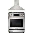 Thor Kitchen 2-Piece Appliance Package - 30-Inch Gas Range with Liquid Propane Kit, Tilt Panel & Premium Wall Mounted Hood in Stainless Steel