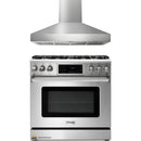 Thor Kitchen 2-Piece Appliance Package - 36-Inch Gas Range with Liquid Propane Kit, Tilt Panel & Pro-Style Wall Mount Hood in Stainless Steel