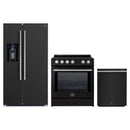 Forno 3-Piece Appliance Package - 30-Inch Leonardo Espresso Induction Range, Refrigerator with Water Dispenser, and Dishwasher in Black with Stainless Steel Trim