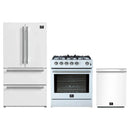 Forno 3-Piece Appliance Package - 30-Inch Leonardo Espresso Gas Range, Refrigerator, and Dishwasher in White with Stainless Steel Trim