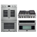 Forno 3-Piece Appliance Package - 36-Inch Spezia Gas Rangetop, 30-Inch French Door Double Wall Oven in Stainless Steel, & 30-Inch Compact Oven in Stainless Steel