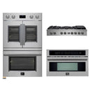 Forno 3-Piece Appliance Package - 48-Inch Spezia Gas Rangetop, 30-Inch French Door Double Wall Oven in Stainless Steel, & 30-Inch Compact Oven in Stainless Steel