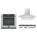 Forno 3-Piece Appliance Package - 48-Inch Lseo Gas Rangetop, Villarosa Electric Wall Oven & Wall Mount Range Hood in Stainless Steel