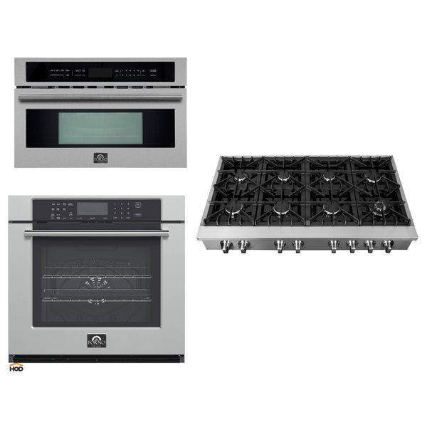 Forno 3-Piece Appliance Package - 48-Inch Lseo Gas Rangetop, 30-Inch Wall Oven in Stainless Steel, & 30-Inch Compact Oven