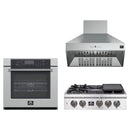 Forno 3-Piece Appliance Package - 30-Inch Spezia Gas Rangetop, Villarosa Electric Wall Oven & Wall Mount Range Hood in Stainless Steel