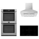 Forno 3-Piece Appliance Package - 36-Inch Ornonzo Induction Cooktop, Villarosa Double Electric Wall Oven & Wall Mount Range Hood in Stainless Steel