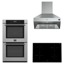 Forno 3-Piece Appliance Package - 30-Inch Parco Induction Cooktop, Villarosa Double Electric Wall Oven & Wall Mount Range Hood in Stainless Steel
