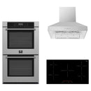 Forno 3-Piece Appliance Package - 36-Inch Parco Induction Cooktop, Villarosa Double Electric Wall Oven & Wall Mount Range Hood in Stainless Steel