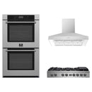 Forno 3-Piece Appliance Package - 48-Inch Spezia Gas Rangetop, Villarosa Double Electric Wall Oven & Wall Mount Range Hood in Stainless Steel