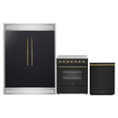 Forno 3-Piece Appliance Package - 30-Inch Electric Range, Wall Mount Range Hood, and 60-Inch Refrigerator in Black with Antique Brass Handle