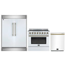 Forno 3-Piece Appliance Package - 36-Inch Electric Range, Wall Mount Range Hood, and 60-Inch Refrigerator in White with Antique Brass Handle