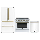 Forno 3-Piece Appliance Package - 36-Inch Electric Range, Wall Mount Range Hood, and 36-Inch Refrigerator in White with Antique Brass Handle