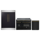 Forno 3-Piece Appliance Package - 48-Inch Electric Range, Wall Mount Range Hood, and 60-Inch Refrigerator in Black with Antique Brass Handle