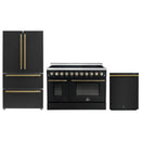 Forno 3-Piece Appliance Package - 48-Inch Electric Range, Wall Mount Range Hood, and 36-Inch Refrigerator in Black with Antique Brass Handle