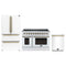 Forno 3-Piece Appliance Package - 48-Inch Electric Range, Wall Mount Range Hood, and 36-Inch Refrigerator in White with Antique Brass Handle