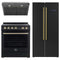 Forno Espresso 3-Piece Appliance Package - 30-Inch Electric Range with 5.0 Cu.Ft. Electric Oven, Built-In Refrigerator, and Under Cabinet Range Hood in Black with Antique Brass Trim